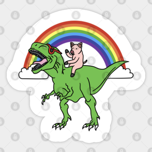 Mini Pig Riding T Rex Dinosaur Mini Pig Sticker Teepublic,Drawing Of Girl And Boy Together