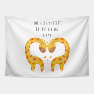 Giraffe Couple With Heart - You stole my hear but I will let you keep it - Happy Valentines Day Tapestry