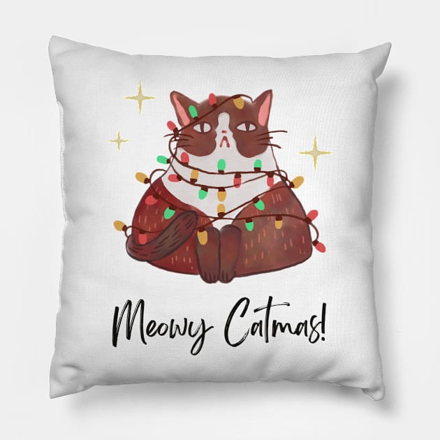 Meowy Catmas | Christmas Pillow by FashionDoot