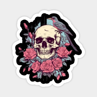 Floral Skull and Birds Magnet