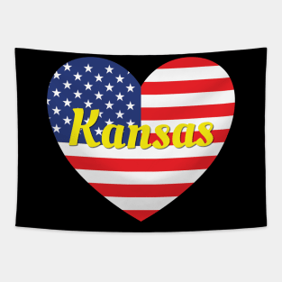 Kansas American Flag Heart Tapestry