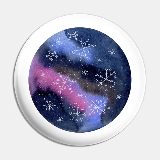 Galaxy with Snowflakes Pin by Sandraartist