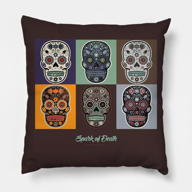 Spark of Death Mexican Sugar Skull Series Pillow by DanielLiamGill