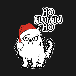 Funny reluctant Christmas Cat with santa hat T-Shirt