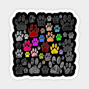 Colorful Distressed Dog Paw Prints On Gray Magnet