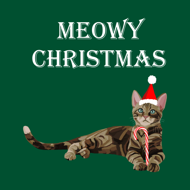 Meowy Christmas Brown Tabby Kitten by Art by Deborah Camp