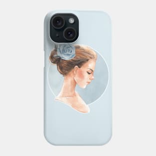 Romantic girl with blue rose Phone Case