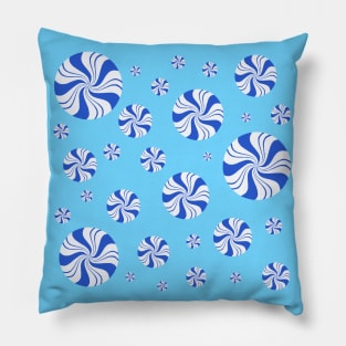 Chilly Blue Round Peppermint Holiday Pattern Pillow