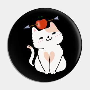 Funny Persian cat is playing william tell with an apple and arrow Pin