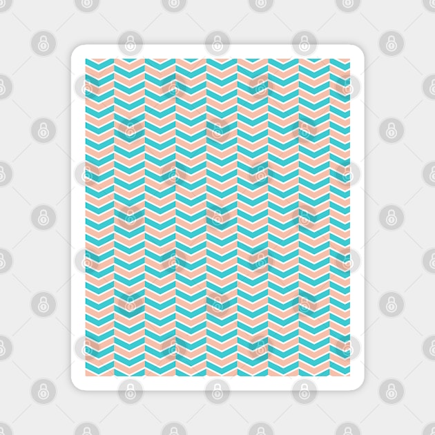 Turquoise, Peach, and White Chevron Arrow Pattern Magnet by squeakyricardo