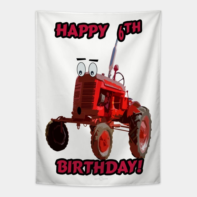Happy 6th Birthday tractor design Tapestry by seadogprints
