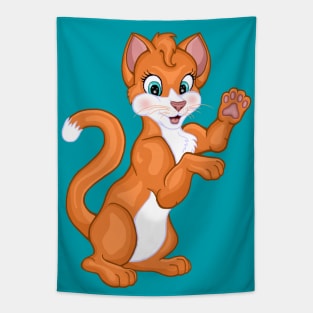 Cute Waving Bright Orange Ginger Kitten Tapestry