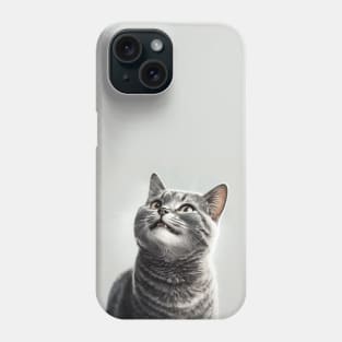 Illustration of pretty grey haired cat looking up Phone Case