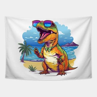 T rex on the beach Tapestry