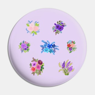 Watercolor flowers purple set Pin