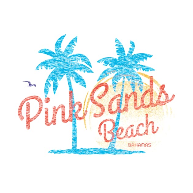 Pink Sands Beach, Bahamas Retro Vintage Faded Surfer by Hashtagified