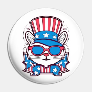 Adorable Cat with Patriotic Style Pin