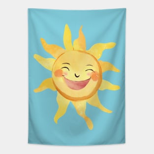 Watercolor Cute Smiling Happy Sun Tapestry