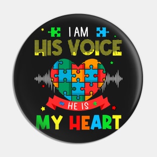 Autism Mom I Am His Voice He Is My Heart Autism Awareness Pin