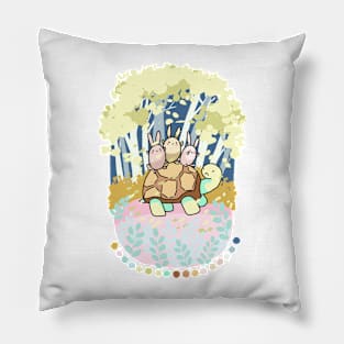 Three cute bunnies and turtle Pillow