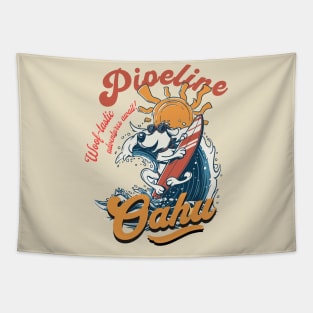 Pipeline Hawaii dog surf 8205 Tapestry