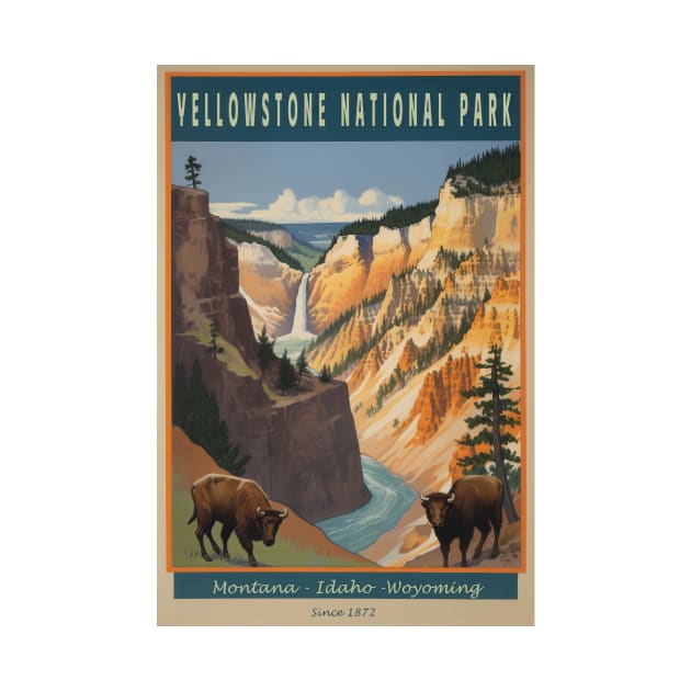 Yellowstone National Park Vintage Poster by GreenMary Design