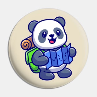 Cute Panda Backpacker Reading Map Cartoon Pin