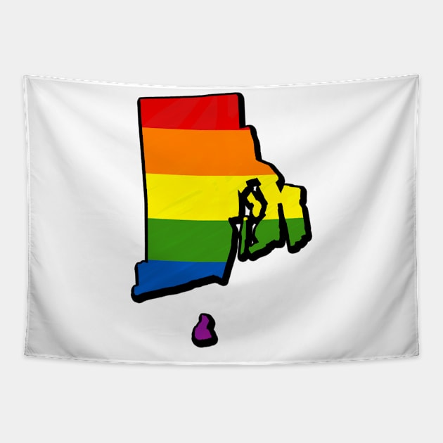 Rainbow Rhode Island Outline Tapestry by Mookle
