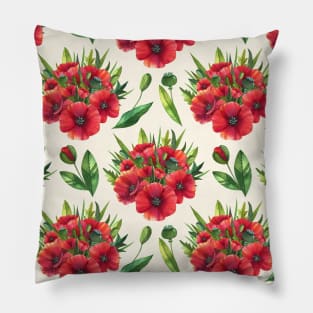 Botanical Floral Seamless pattern- bouquet of poppies Pillow