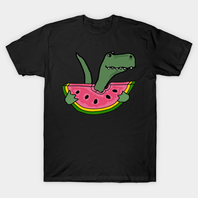 Discover Funny T-rex Dinosaur eating Watermelon - Dinosaur - T-Shirt