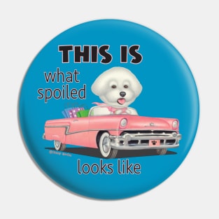 Cute and ready to shop Bichon Frise in classic  Pink Car Pin