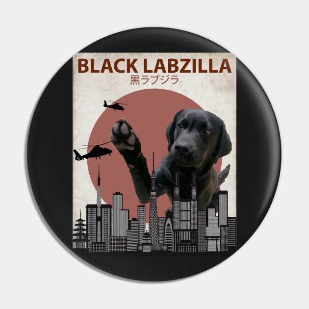 Black Labzilla - Giant Labrador Retriever Lab Dog Monster Pin by Animalzilla