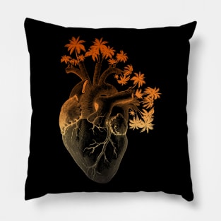 Orange Colored Anatomically Correct Human Heart - Palm Trees Pillow