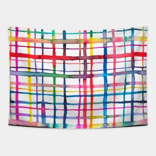 Pocket - Grid Checks Lines Watercolor Multicolored Tapestry