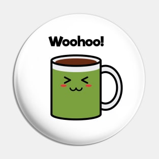 Woohoo! | Coffee | Charging | Low Battery | Cute Kawaii | White Pin