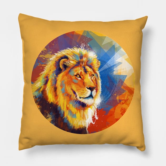 Majesty - Lion portrait colorful animal painting Pillow by Flo Art Studio