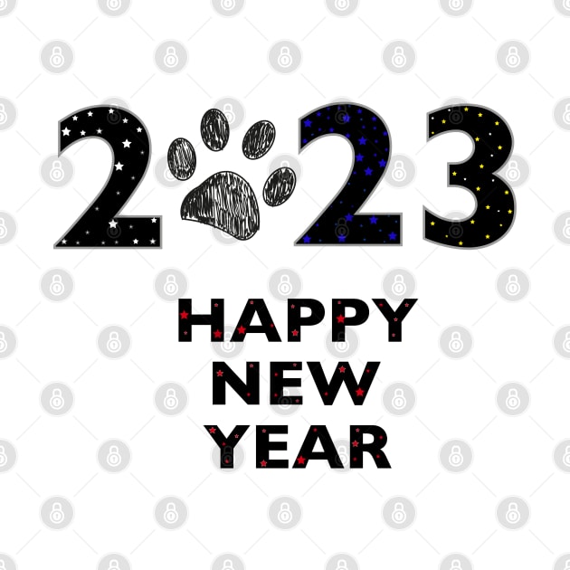 2023 text with stars and paw print by GULSENGUNEL