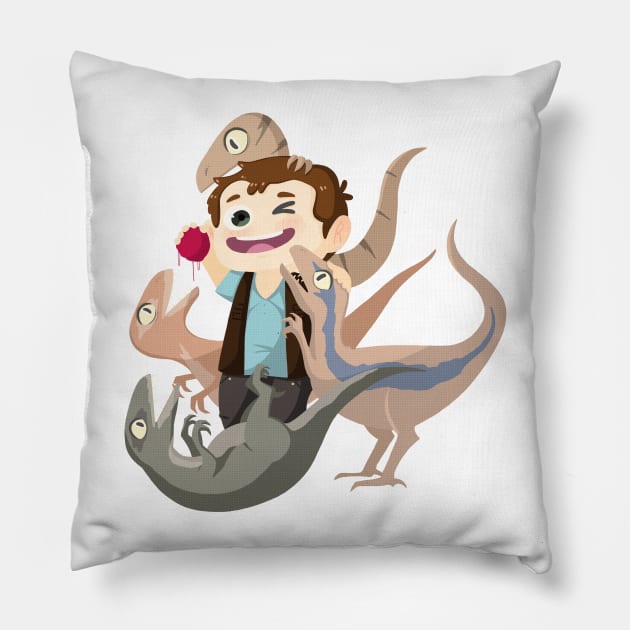 Crazy Raptor Lady Pillow by miffmelon