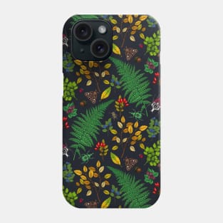 Forest berries, leaves and bugs on graphite black Phone Case