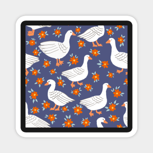 Geese in The meadow - Navy blues Magnet