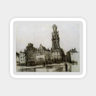 Old Houses with the Tower of a Cathedral by Vincent Van Gogh Magnet