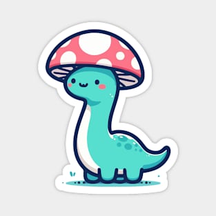 Kawaii simple Mushroom Hat Blue Dinosaur Brontosaurus Magnet