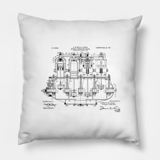 De Dion 1908, Engine ,original patent drawing original white background Pillow