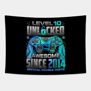 Level 10 Unlocked Awesome Since 2014 10th Birthday Gaming Tapestry