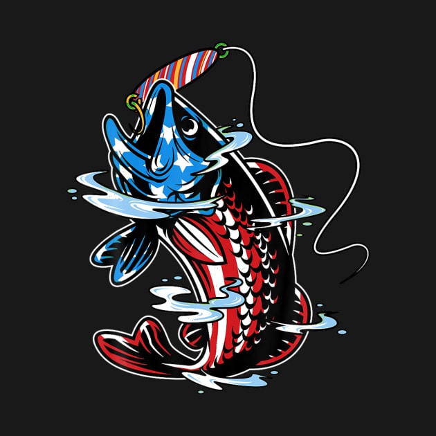 Bass Fishing American Flag Fish Funny Fathers Day  Men by Danielss