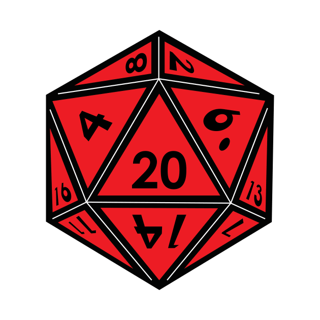 (Pocket) Red D20 Dice (Black Outline) by Stupid Coffee Designs