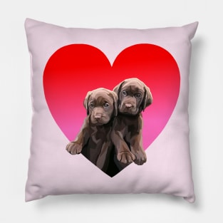 Chocolate Lab Pups Inside Heart Pillow