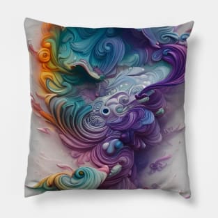 Wavy Rainbow Pastels AI Art Pillow