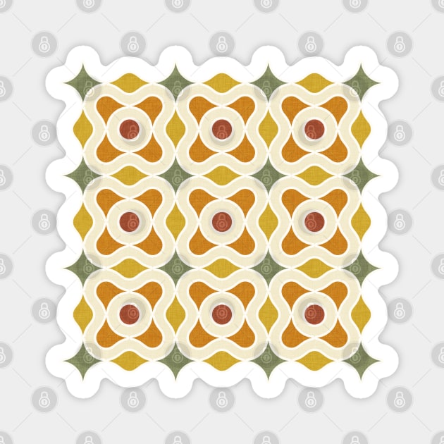 Retro Floral Pattern - Orange & Green Magnet by FAROSSTUDIO