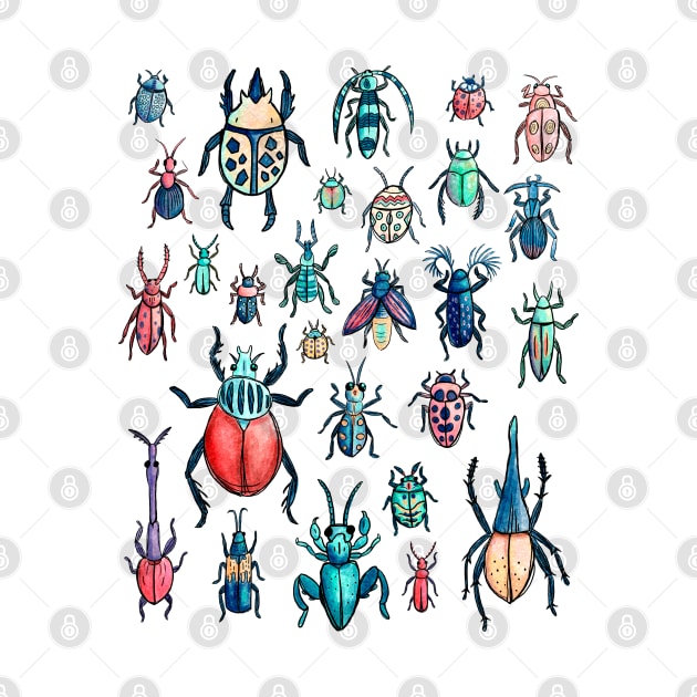 Vintage Watercolor Beetle Species Pattern by narwhalwall